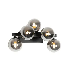 QAZQA Moderne Wandlampe schwarz mit Rauchglas 5-flammig - Bianca