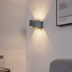 QAZQA Moderne Wandleuchte Gunmetal 2-flammig - Transfer Double