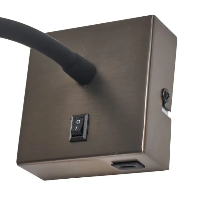 QAZQA Moderne Wandleuchte in Gunmetal mit USB-C-Anschluss - Gosna