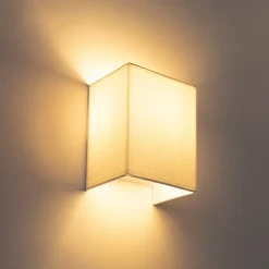 QAZQA Moderne Wandleuchte Jute Weiß mit Stoffschirm - Vete