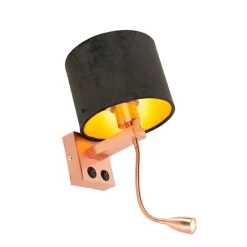 QAZQA Moderne Wandleuchte Kupfer mit Schirm Velours schwarz - Brescia