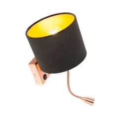 QAZQA Moderne Wandleuchte Kupfer mit Schirm Velours schwarz - Brescia