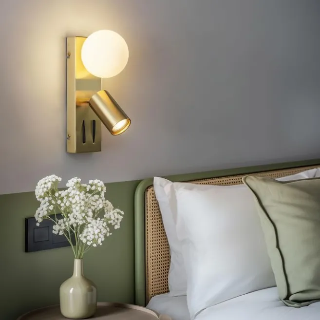 QAZQA Moderne Wandleuchte Messing 2-flammig Verstellbar mit USB-C-Anschluss - Lesly