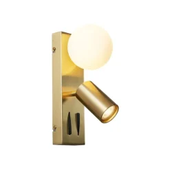 QAZQA Moderne Wandleuchte Messing 2-flammig Verstellbar mit USB-C-Anschluss - Lesly