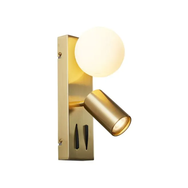 QAZQA Moderne Wandleuchte Messing 2-flammig Verstellbar mit USB-C-Anschluss - Lesly