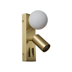 QAZQA Moderne Wandleuchte Messing 2-flammig Verstellbar mit USB-C-Anschluss - Lesly