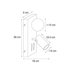 QAZQA Moderne Wandleuchte Messing 2-flammig Verstellbar mit USB-C-Anschluss - Lesly
