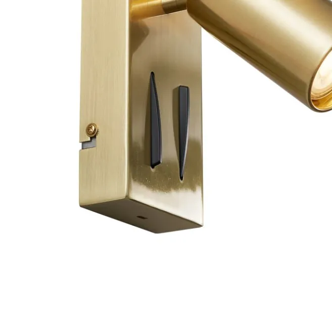 QAZQA Moderne Wandleuchte Messing 2-flammig Verstellbar mit USB-C-Anschluss - Lesly