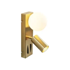 QAZQA Moderne Wandleuchte Messing 2-flammig Verstellbar mit USB-C-Anschluss - Lesly