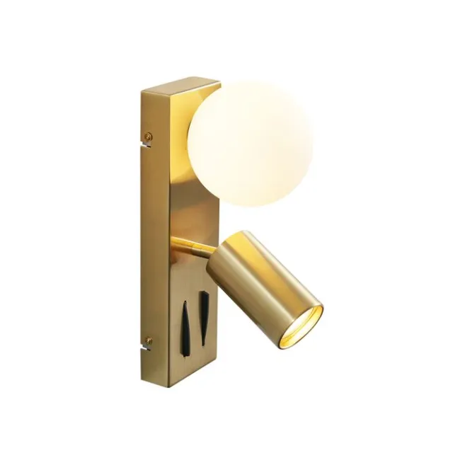 QAZQA Moderne Wandleuchte Messing 2-flammig Verstellbar mit USB-C-Anschluss - Lesly