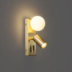 QAZQA Moderne Wandleuchte Messing 2-flammig Verstellbar mit USB-C-Anschluss - Lesly