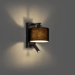 QAZQA Moderne Wandleuchte schwarz rund mit Leselampe - Puglia