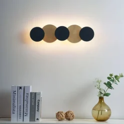 QAZQA Moderne Wandleuchte Schwarz mit Gold inkl. LED 3-Stufen-Dimmbar 5-Licht - Sunrise 3