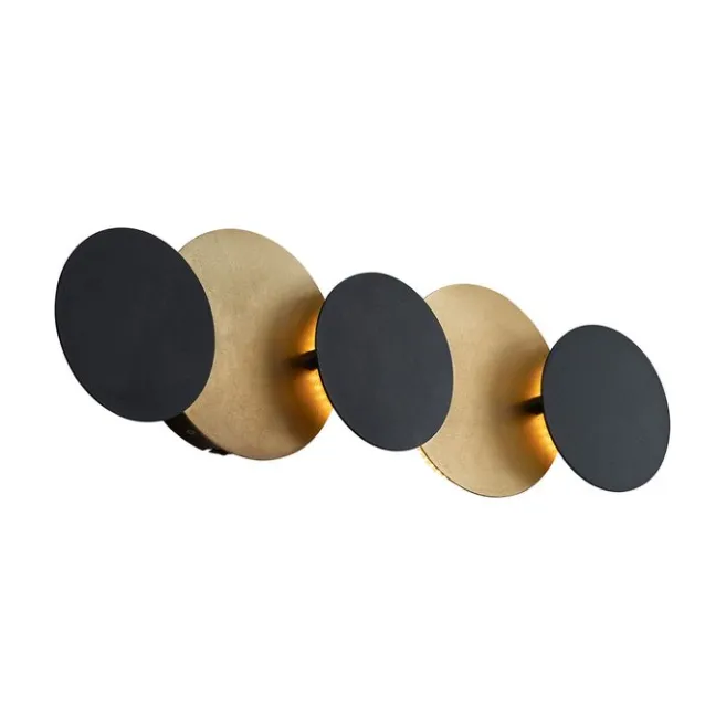 QAZQA Moderne Wandleuchte Schwarz mit Gold inkl. LED 3-Stufen-Dimmbar 5-Licht - Sunrise 3