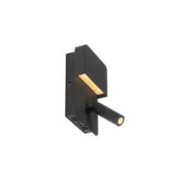 QAZQA Moderne Wandleuchte schwarz inkl. LED mit USB und Leselampe - Robin
