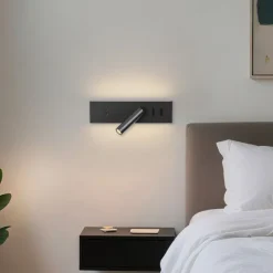 QAZQA Moderne Wandleuchte Schwarz Verstellbar mit USB-C inkl. LED - Modric