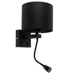 QAZQA Moderne Wandleuchte schwarz mit schwarzem Schirm - Brescia