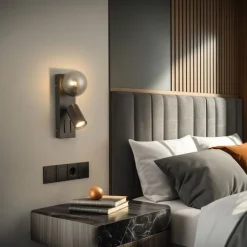 QAZQA Moderne Wandleuchte schwarz 2-flammig neigbar mit USB-C-Anschluss - Lesly