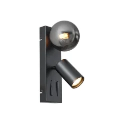 QAZQA Moderne Wandleuchte schwarz 2-flammig neigbar mit USB-C-Anschluss - Lesly