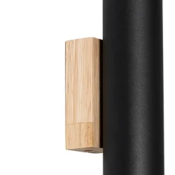 QAZQA Moderne Wandleuchte schwarz mit Holz 2-flammig - Jeana