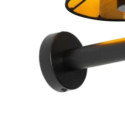 QAZQA Moderne Wandleuchte Schwarz inkl. Schirm mit goldener Innenseite - Pluk