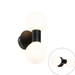 QAZQA Moderne Wandleuchte schwarz IP44 2-flammig - Cederic