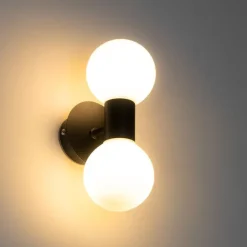 QAZQA Moderne Wandleuchte schwarz IP44 2-flammig - Cederic