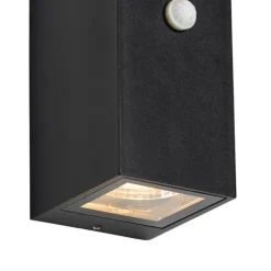 QAZQA Moderne Wandleuchte schwarz IP44 mit Bewegungsmelder - Baleno II