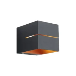QAZQA Moderne Wandleuchte schwarz mit goldener Innenseite inkl. LED und Touch-Dimmer wiederaufladbar - Joris Groove
