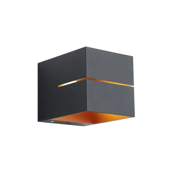 QAZQA Moderne Wandleuchte schwarz mit goldener Innenseite inkl. LED und Touch-Dimmer wiederaufladbar - Joris Groove