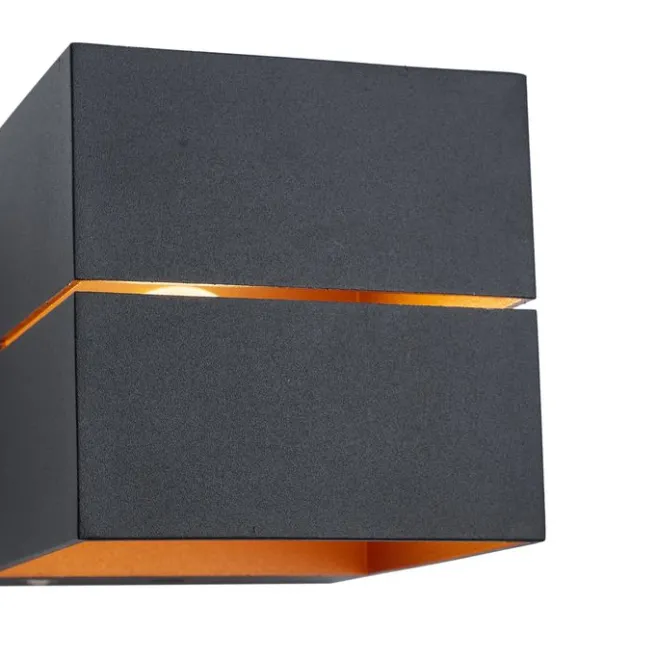 QAZQA Moderne Wandleuchte schwarz mit goldener Innenseite inkl. LED und Touch-Dimmer wiederaufladbar - Joris Groove