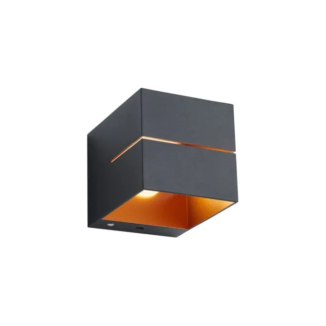 QAZQA Moderne Wandleuchte schwarz mit goldener Innenseite inkl. LED und Touch-Dimmer wiederaufladbar - Joris Groove