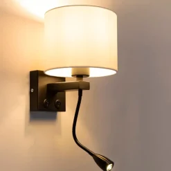 QAZQA Moderne Wandleuchte schwarz mit weißem Schirm - Brescia