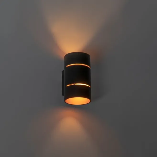 QAZQA Moderne Wandleuchte schwarz mit goldenem Innenleben – Ria