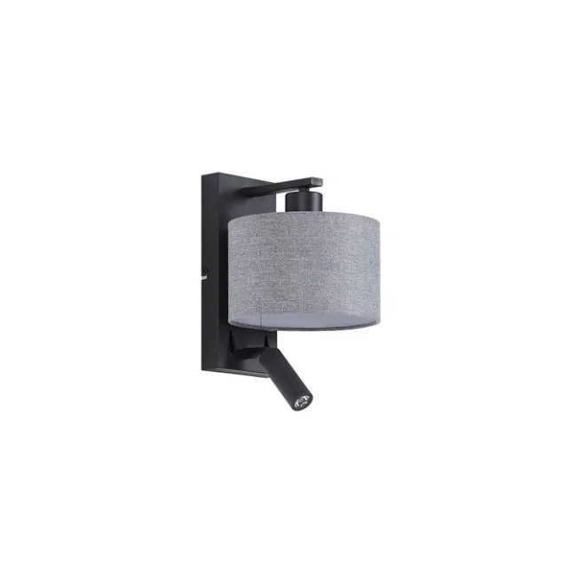 QAZQA Moderne Wandleuchte schwarz mit grauer Rund- und Leselampe – Apulien