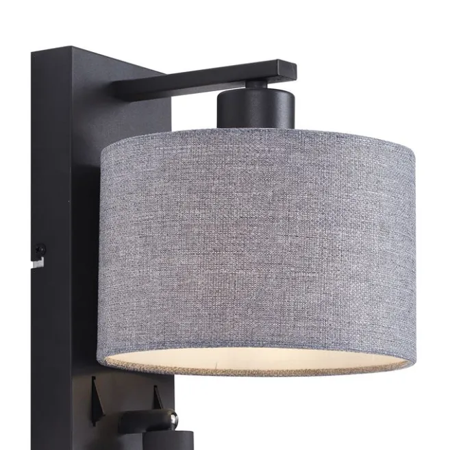 QAZQA Moderne Wandleuchte schwarz mit grauer Rund- und Leselampe – Apulien