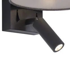 QAZQA Moderne Wandleuchte schwarz mit grauer Rund- und Leselampe – Apulien