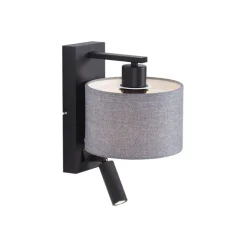 QAZQA Moderne Wandleuchte schwarz mit grauer Rund- und Leselampe – Apulien