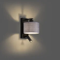 QAZQA Moderne Wandleuchte schwarz mit grauer Rund- und Leselampe – Apulien