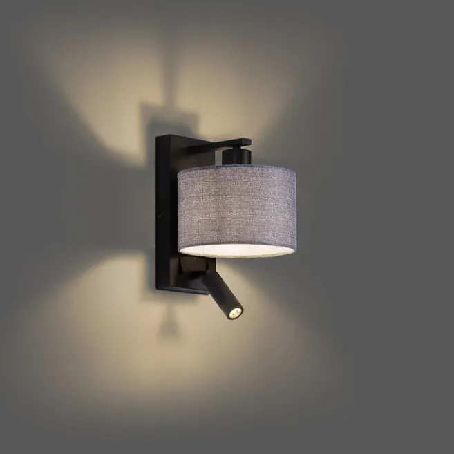 QAZQA Moderne Wandleuchte schwarz mit grauer Rund- und Leselampe – Apulien