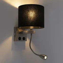 QAZQA Moderne Wandleuchte Stahl mit schwarzem Schirm - Brescia