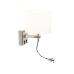 QAZQA Moderne Wandleuchte Stahl mit weißem Schirm - Brescia