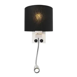 QAZQA Moderne Wandleuchte weiß mit schwarzem Schirm - Brescia