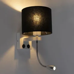 QAZQA Moderne Wandleuchte weiß mit schwarzem Schirm - Brescia