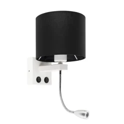 QAZQA Moderne Wandleuchte weiß mit schwarzem Schirm - Brescia