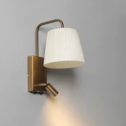 QAZQA Moderne Wandleuchte weiß und bronze mit Leselampe - Renier