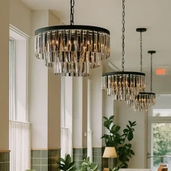 QAZQA Moderner Kronleuchter Schwarz mit Rauchglas 9-flammig - Amel