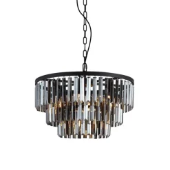 QAZQA Moderner Kronleuchter Schwarz mit Rauchglas 9-flammig - Amel