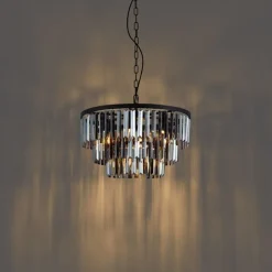 QAZQA Moderner Kronleuchter Schwarz mit Rauchglas 9-flammig - Amel