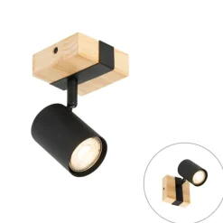 QAZQA Moderner Spot in Schwarz mit Holz, verstellbar, quadratisch – Jeana